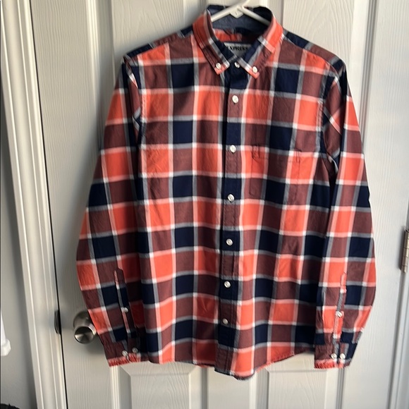 Express Casual Orange and Blue Plaid Shirt Size Small Slim - Picture 2 of 10